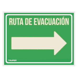 Letrero de señalización "RUTA EVACUACIÓN DERECHA", 21 x 28 cm