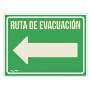 Letrero de señalización "RUTA EVACUACIÓN IZQUIERDA", 21x28 cm