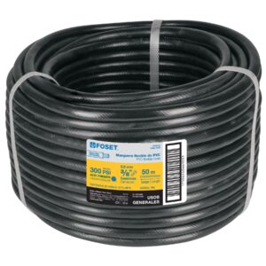 Manguera flexible negra, PVC, 3/8", 300 PSI, sin conexión, 50m